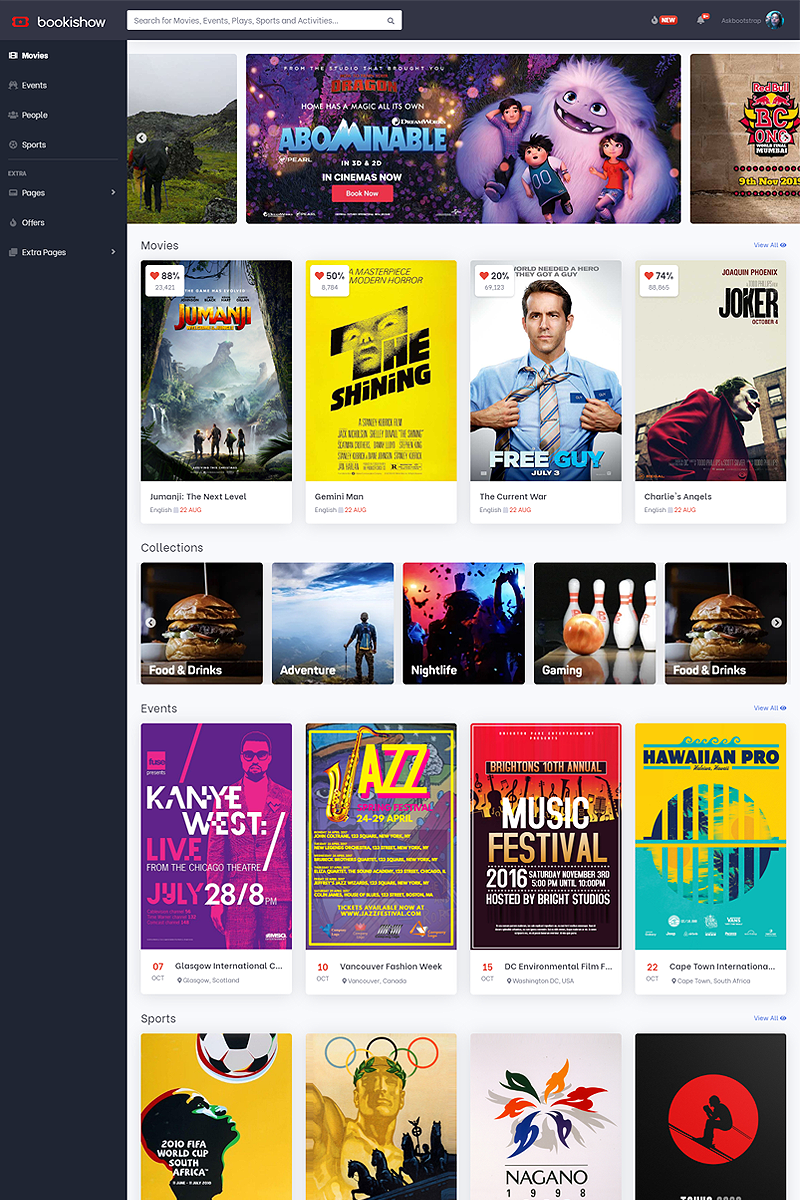 Bookishow - Movies, Events, Sports Website Template