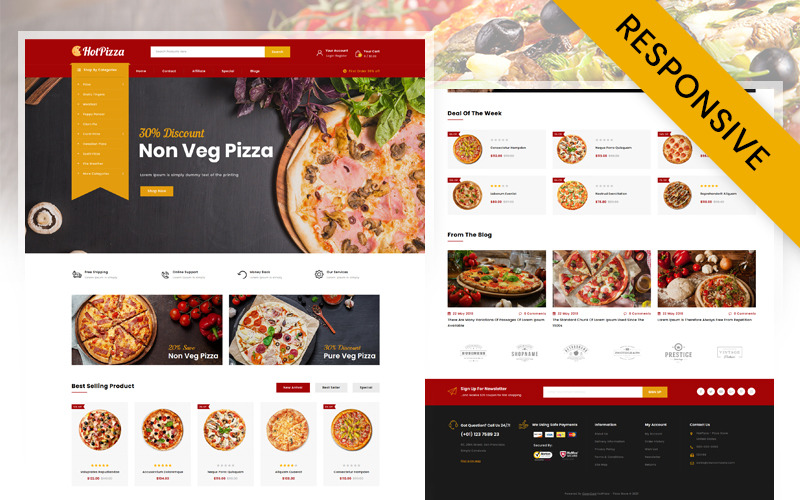 Hot Pizza Store OpenCart Responsive Template OpenCart Template