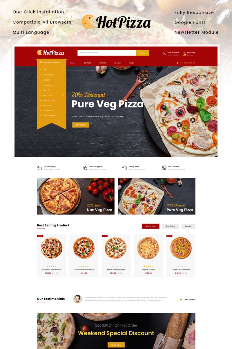 Hot Pizza Store OpenCart Template