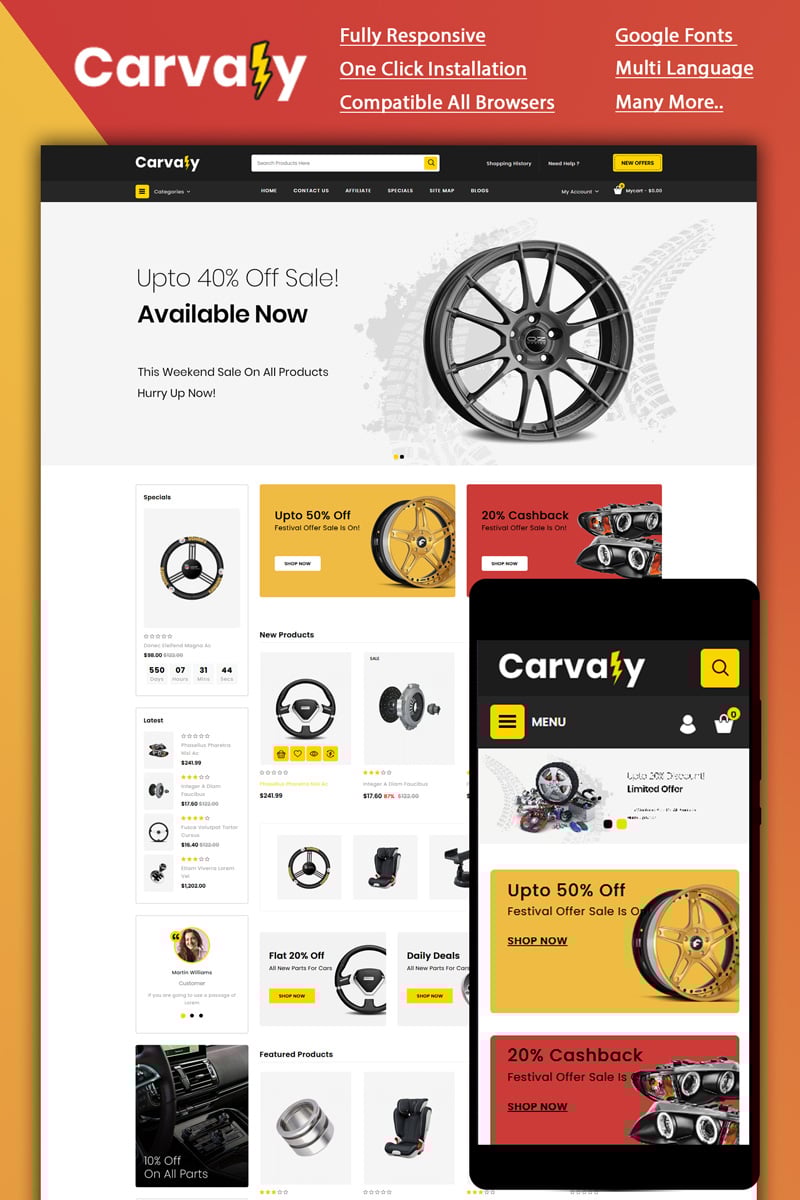 Plantilla OpenCart "Carvaly - Autopart Store" #87133
