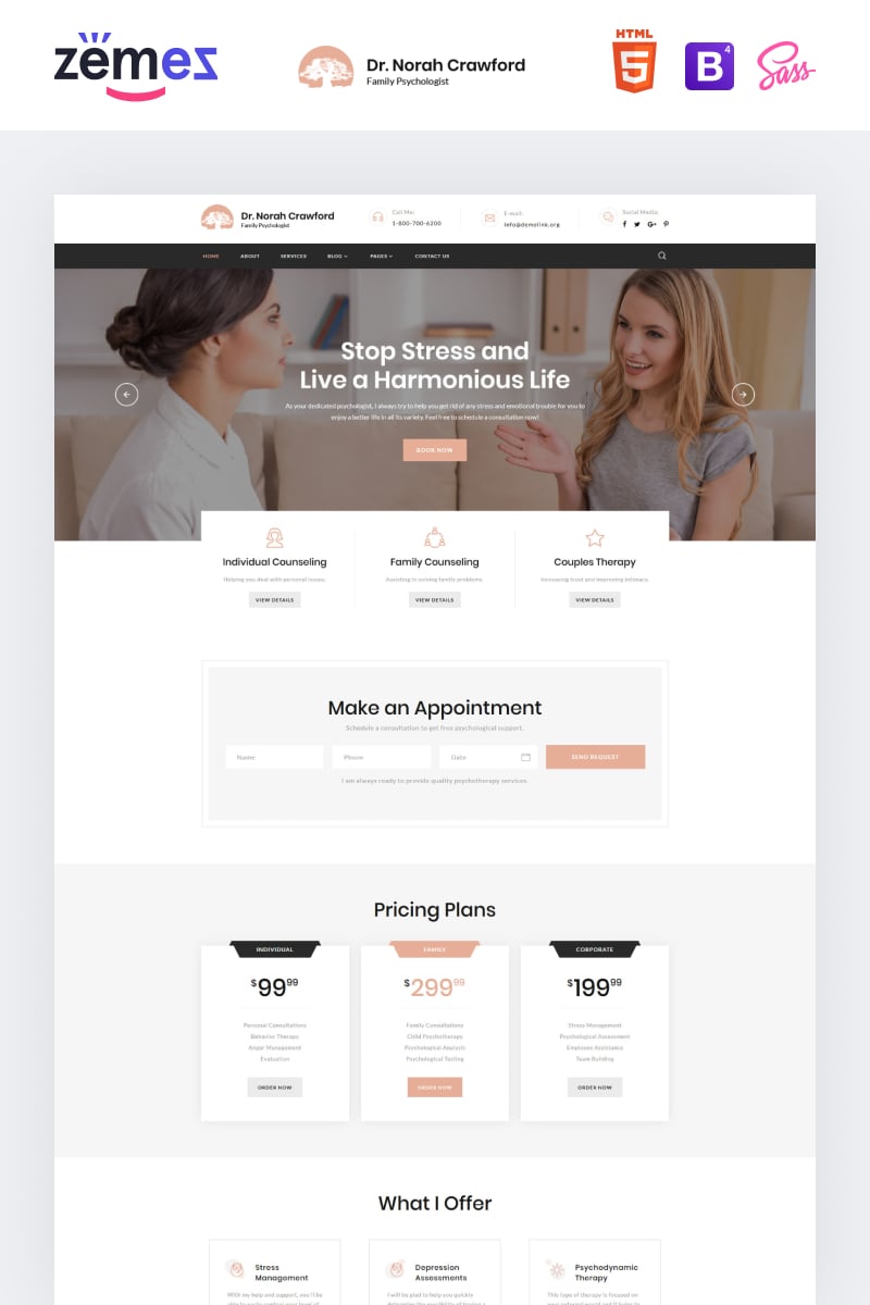 Website Vorlage namens "Dr. Norah Crawford - Psychologist Multipage Modern HTML" #87119