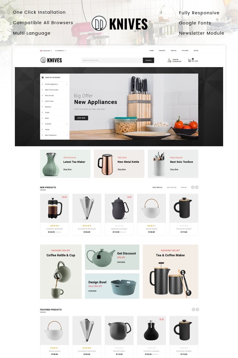 Knives Kitchen Appliances Store Opencart Template