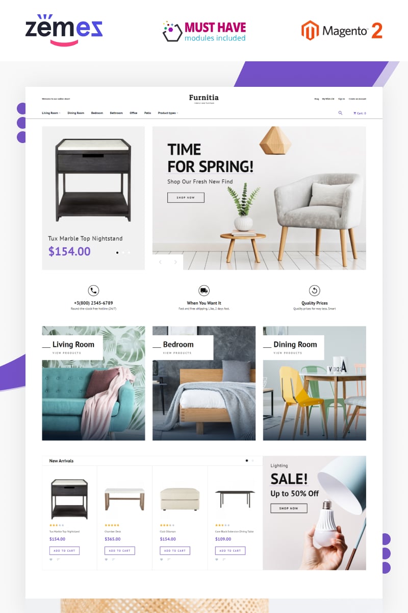 "Furnitia - Magento Furniture Store Theme" 响应式Magento模板 #87251