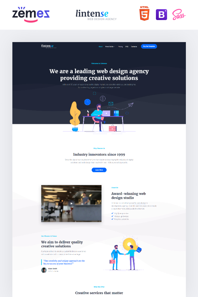 "Lintense Corporate - Web Design Agency Creative HTML" - адаптивний Шаблон цільової сторінки №87248 - скріншот