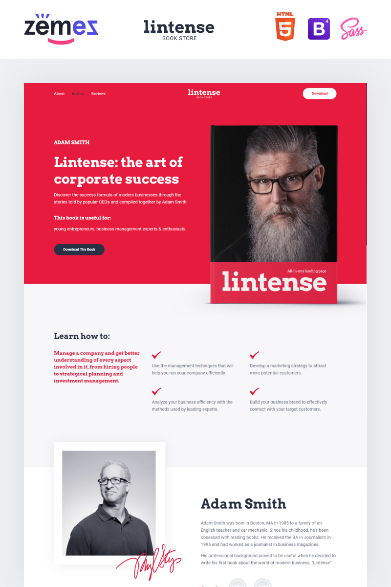 Responsivt Lintense Book Store - Writer HTML Landing Page-mall #87249 - skärmbild