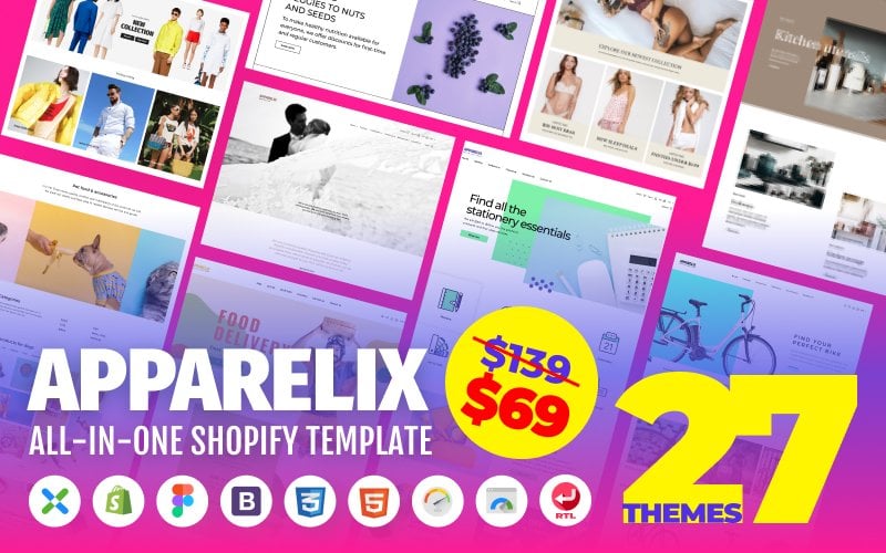 Responsywny szablon Shopify Apparelix - Clean Multipurpose #87247