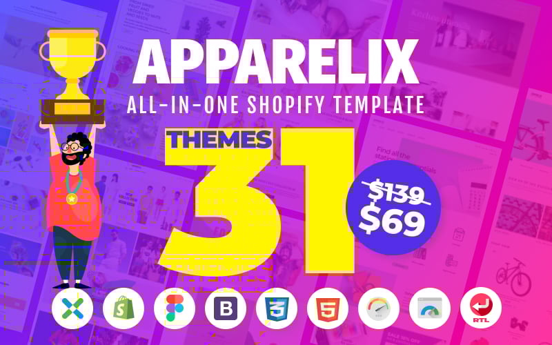 Responsywny szablon Shopify Apparelix - Clean Multipurpose #87247