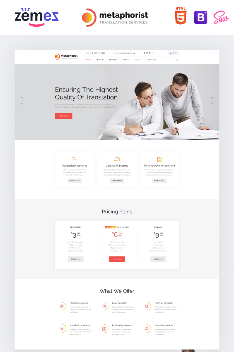 Responsywny szablon strony www Metaphorist - Translation Bureau Multipage Elegant HTML #87234 - zrzut ekranu