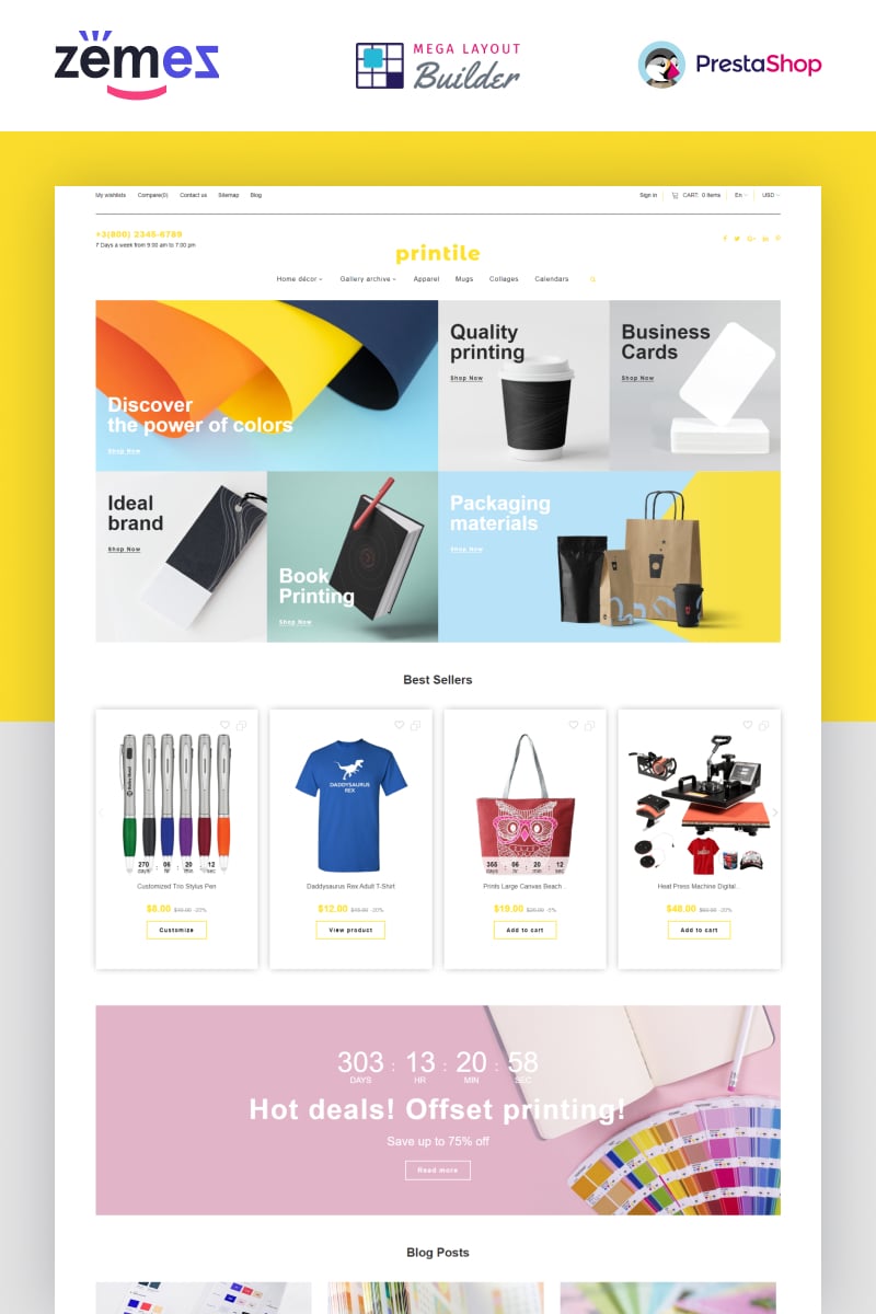 Tema PrestaShop Responsive #87252 "Printile - Print Shop Ecommerce" - screenshot