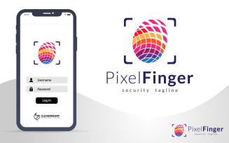 Pixel Finger Print Scan Security Logo Design