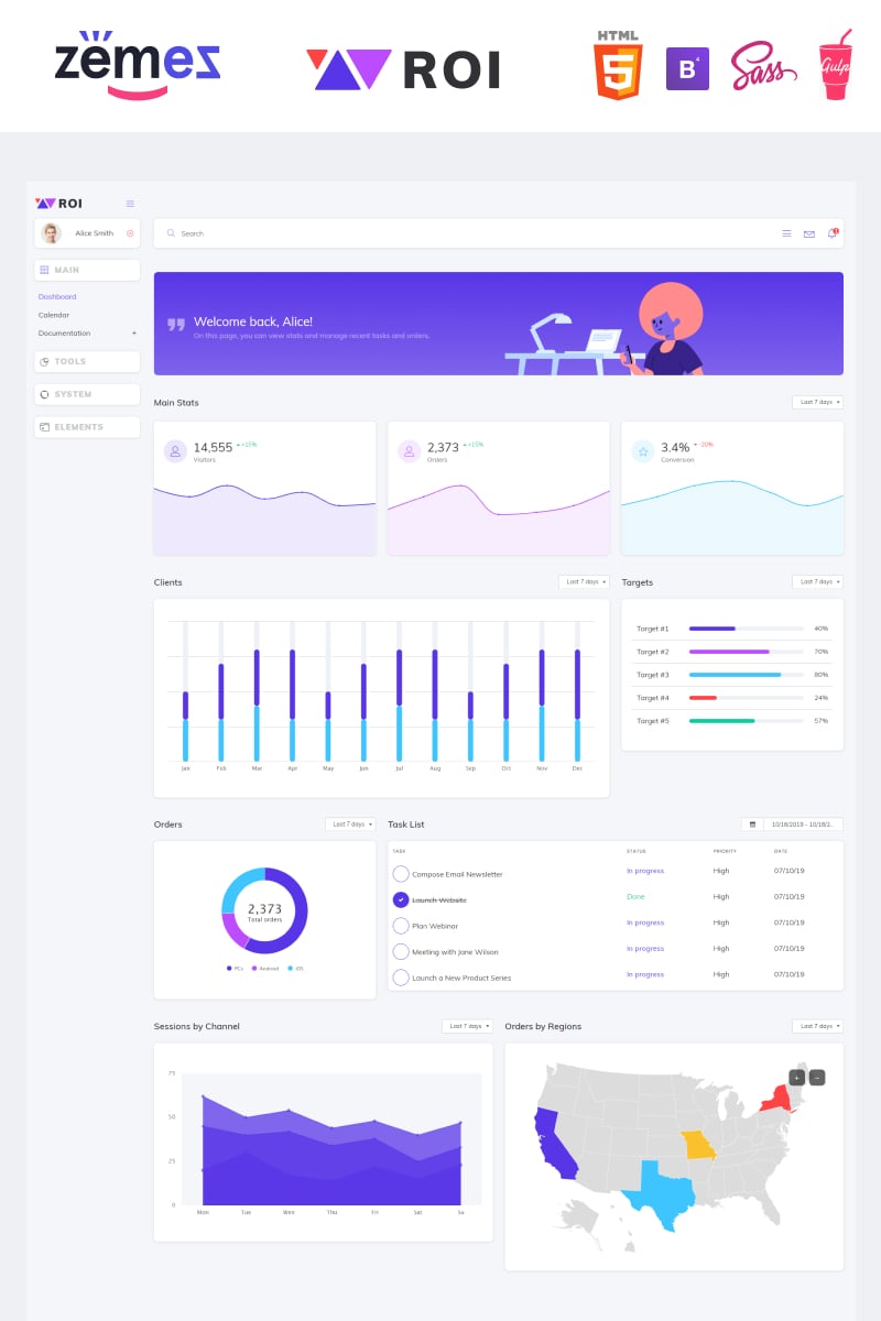 Plantilla Para Panel De Control "ROI - Multipurpose Creative Dashboard" #87337 - captura de pantalla