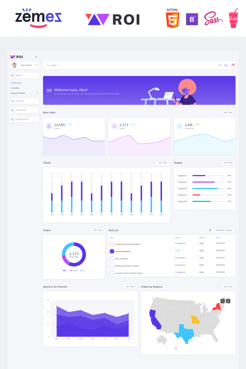 Responzivní Administrativí šablona "ROI - Multipurpose Creative Dashboard" #87337