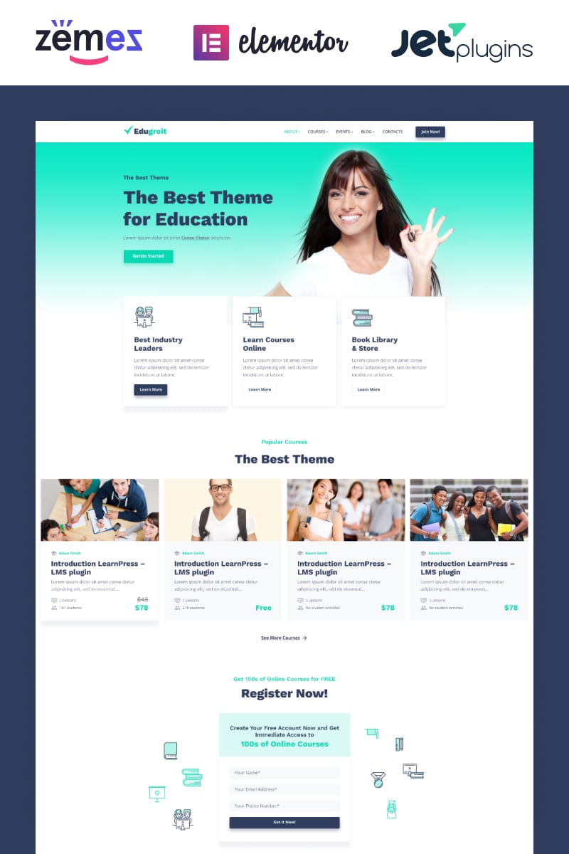 Tema De WordPress "Edugroit - Online Course Website Template" #87334 - captura de pantalla