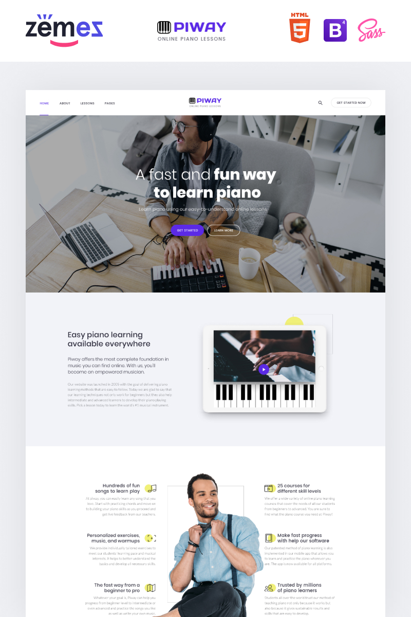 Website Vorlage namens "PIWAY - Music School Multipage Clean HTML" #87333