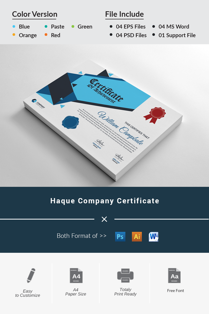 Haque Company Certificate Template