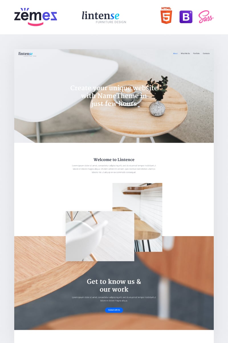 "Lintense Furniture Design - Interior Clean HTML" modèle de page d'atterrissage adaptatif #87486