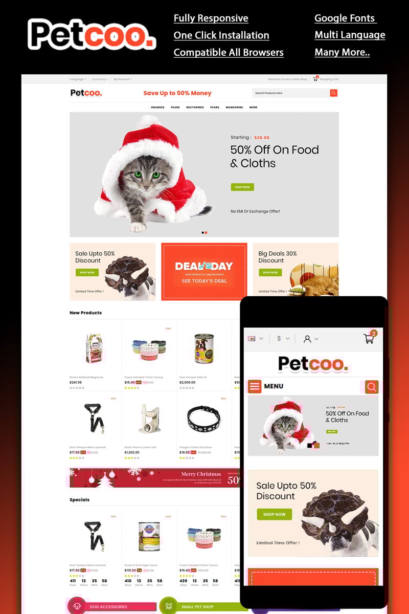 Modello OpenCart Responsive #87446 "Petcoo -Pet Store" - screenshot