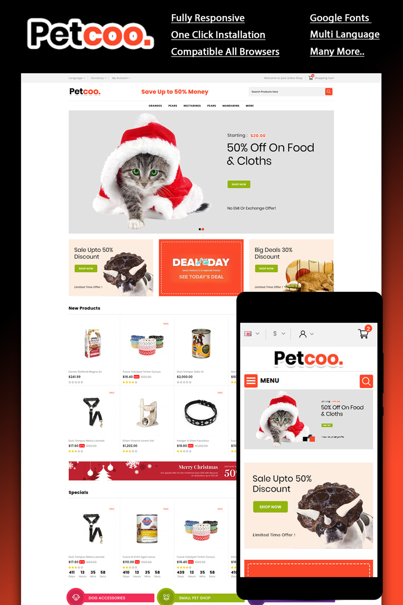 "Petcoo -Pet Store" Responsive OpenCart Template №87446 - screenshot