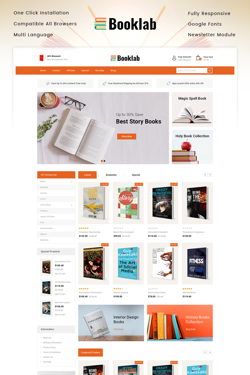 Modello OpenCart Responsive #87512 "Booklab - Books Store" - screenshot