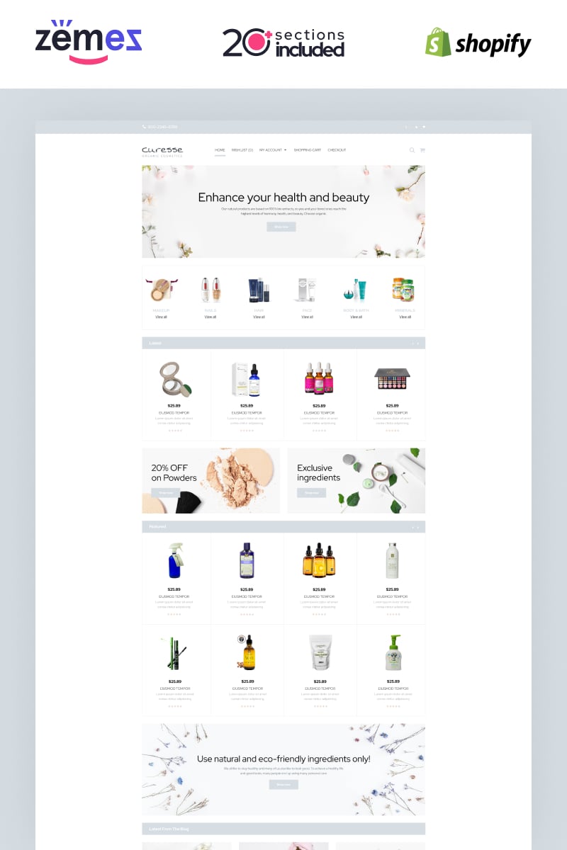 Shopify Theme namens "Curesse - Spa Cosmetics Store" #87510 - Screenshot
