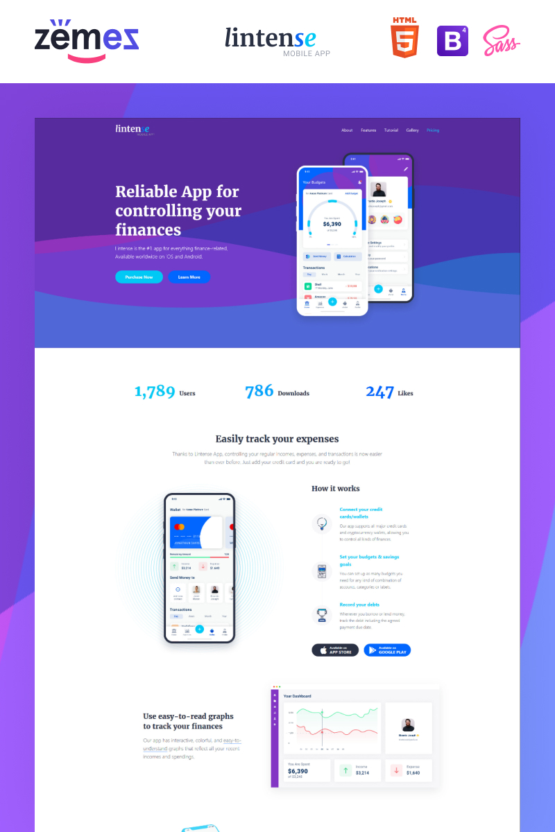 Responsywny szablon Landing Page Lintense Mobile App - Software Creative HTML #87644 - zrzut ekranu
