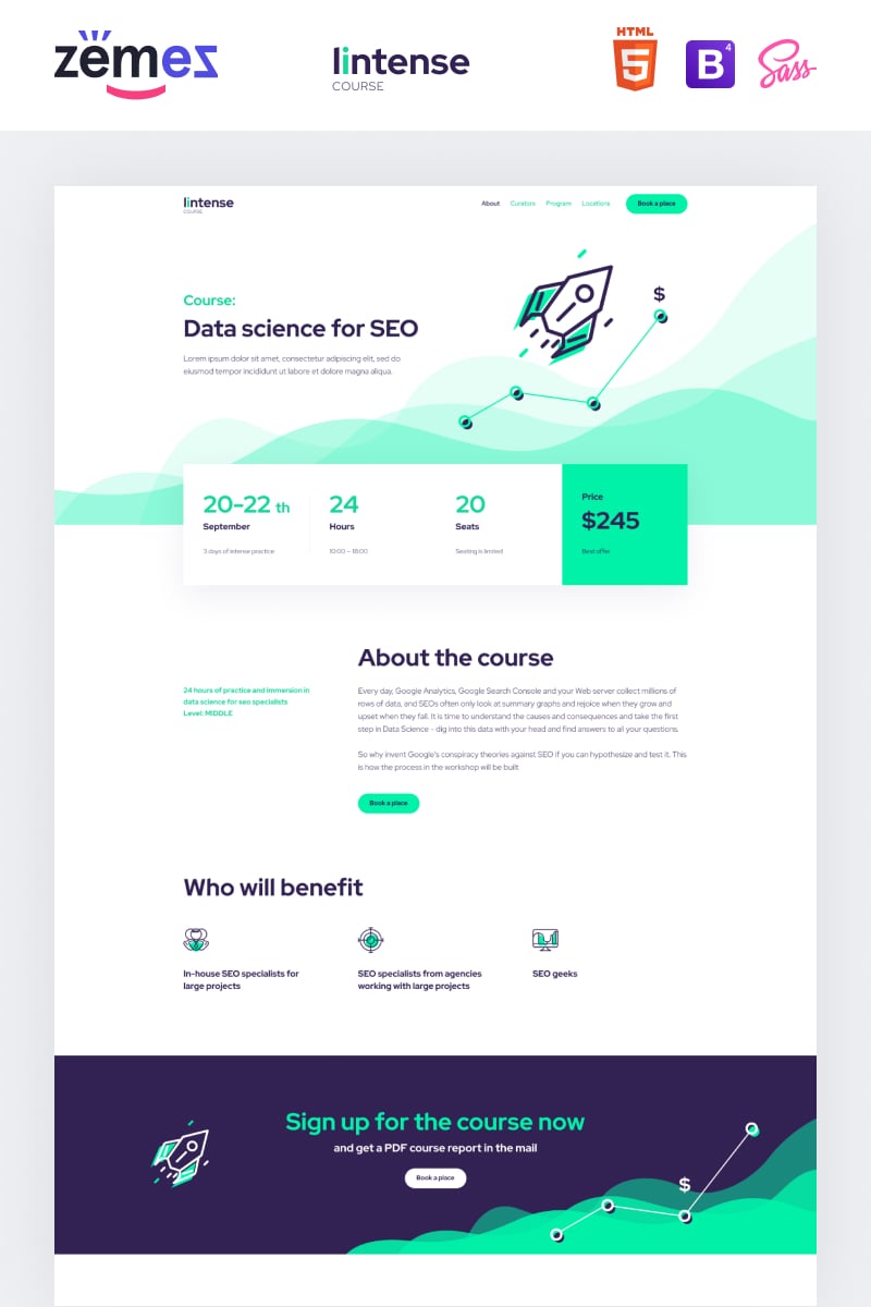 Lintense Course - Education Clean HTML Templates de Landing Page №87738 - captura de tela