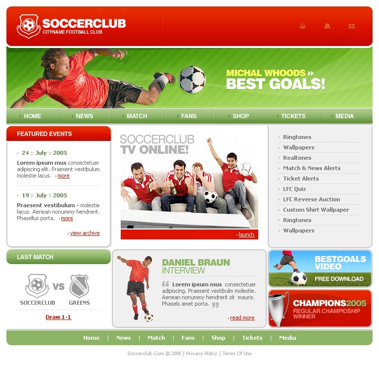 Soccer Website Template #8837