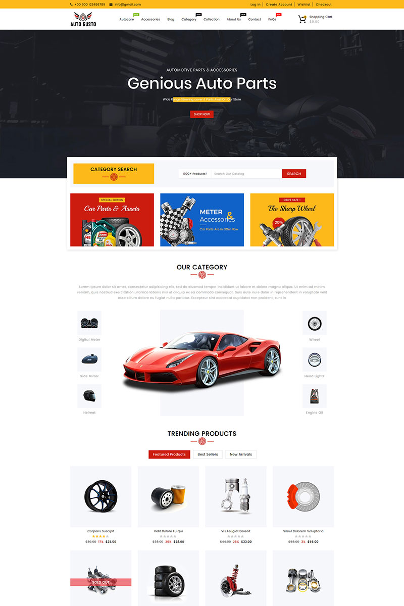 "Auto Gusto Automobile Parts" - адаптивний Shopify шаблон №88046