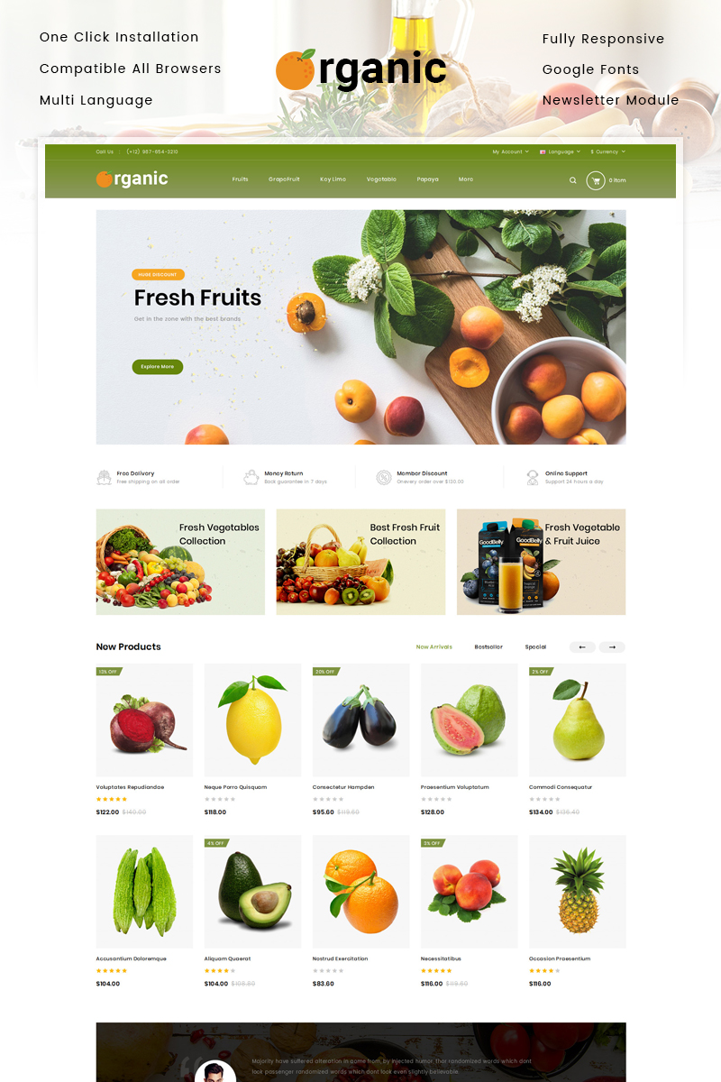 Organic Fruits Store OpenCart Template