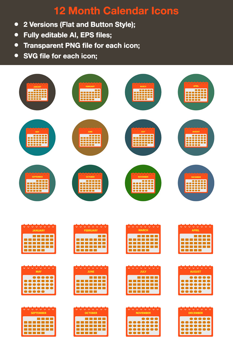 Icon-Sammlungen Vorlage namens "Premium - 12 Months Calendar" #88343 - Screenshot