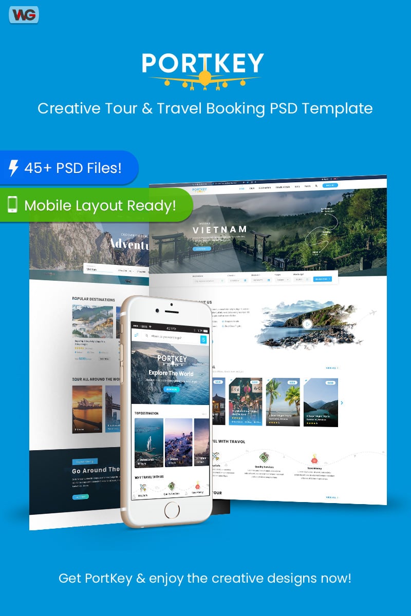 PortKey - Creative Tour & Travel Booking PSD Template