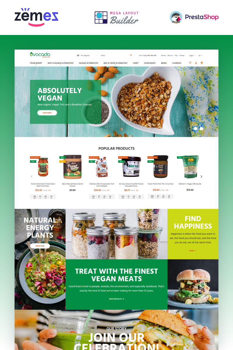 PrestaShop Theme namens "Avocado - Vegetarian Store" #88380