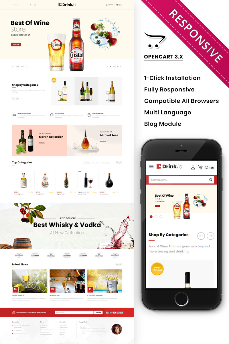Reszponzív Drinkio - The Wine Shop OpenCart sablon 88384