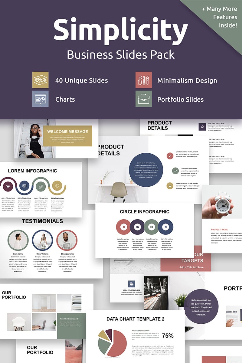 Simplicity Business Slides Pack Template PowerPoint №88370 - captura de tela
