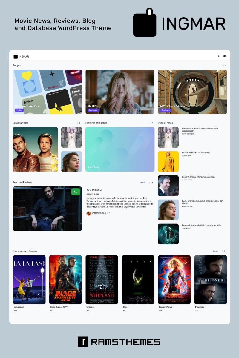 INGMAR - Movie News, Reviews, Blog and Database WordPress Theme - screenshot