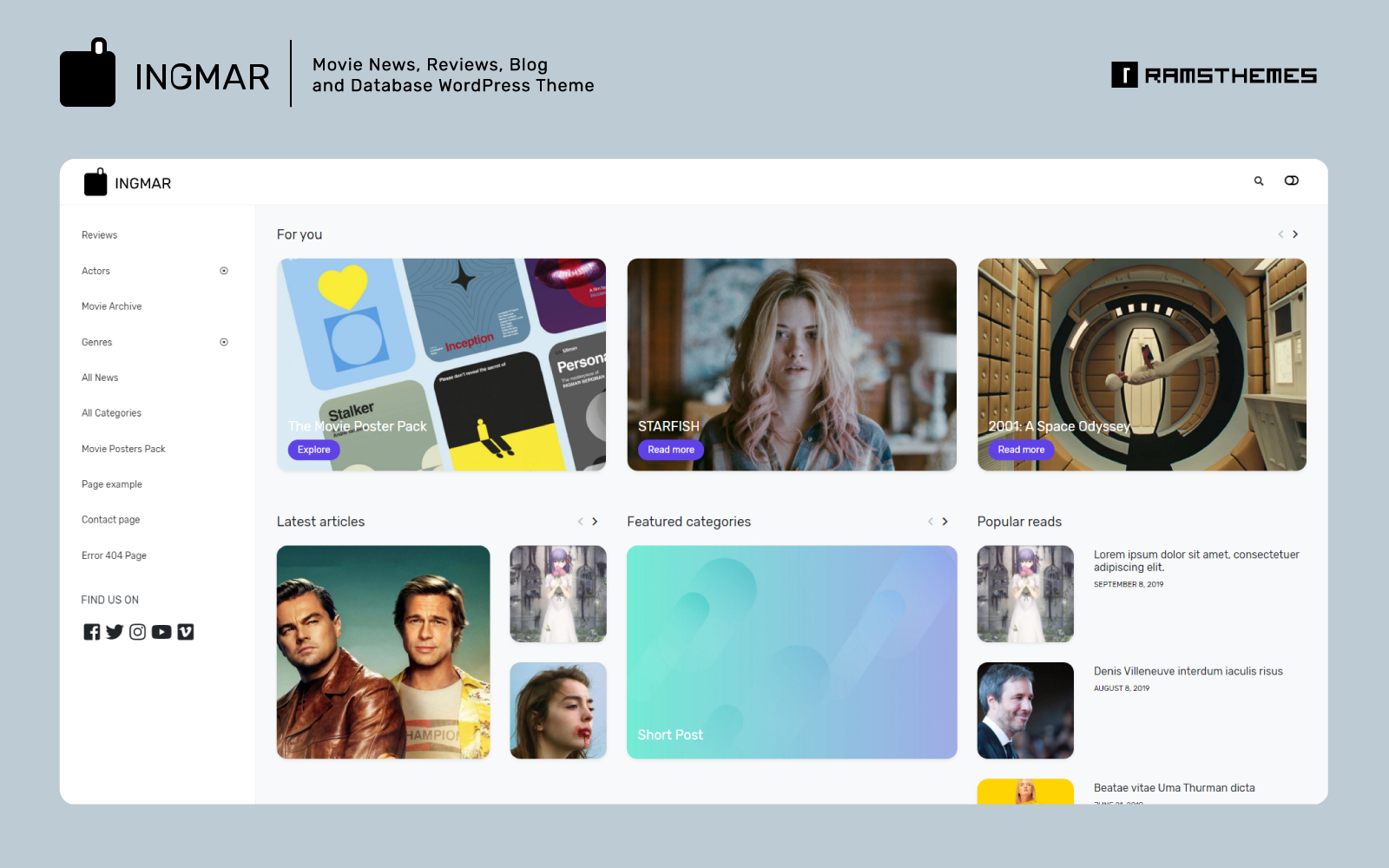Responsivt INGMAR - Movie News, Reviews, Blog and Database WordPress-tema #88452