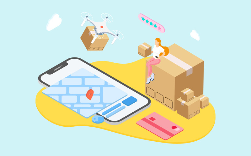 IOT Drone Delivery Isometric 3 - TU - Illustration