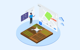 Automatic Watering with Drones Isometric 2 - T2 - Illustration