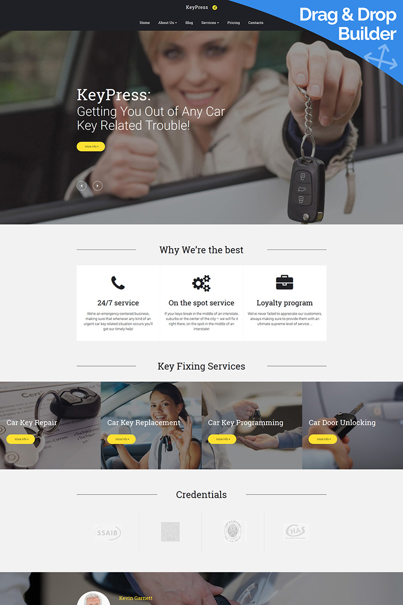 "KeyPress - Car Key Replacement" 响应式Moto CMS 3 模板 #88800 - 截图