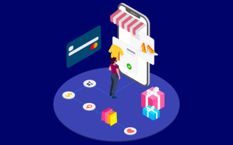 Shopping Online with VR Isometric 3 - T2 - Illustration