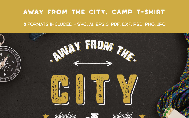 Away From The City, Camping Retro - T-shirt Design