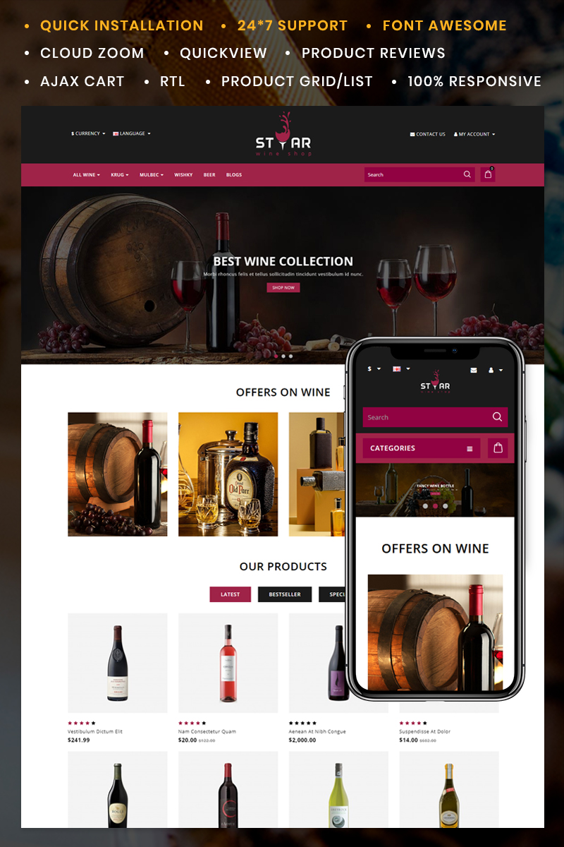 Star Wine Store OpenCart Template