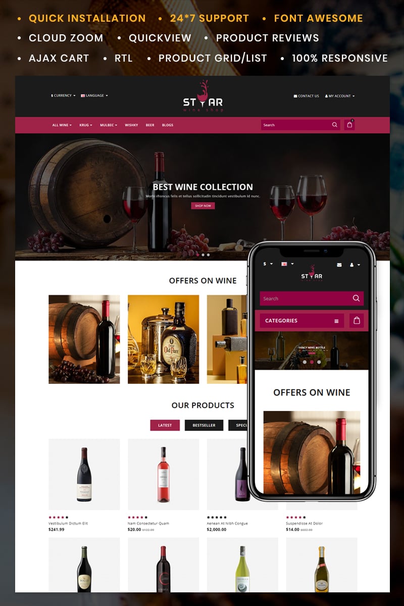 Star Wine Store Template OpenCart №89013