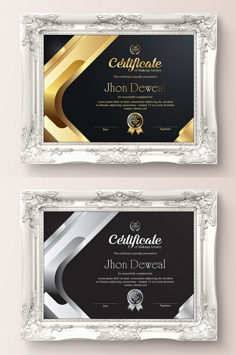 Zertifikat-Vorlage namens "Gold Elegant & Silver Black" #89048 - Screenshot