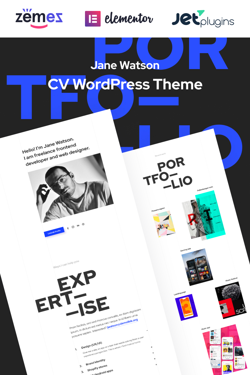 Tema De WordPress "Jane Watson - Advanced And Reliable CV" #89145 - captura de pantalla
