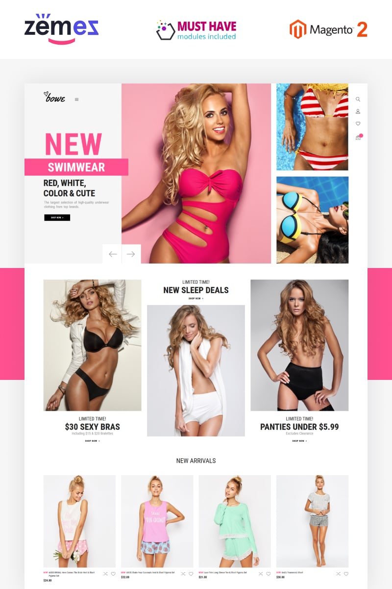"Bowitus - Lingerie Shop Website" thème Magento adaptatif #89401