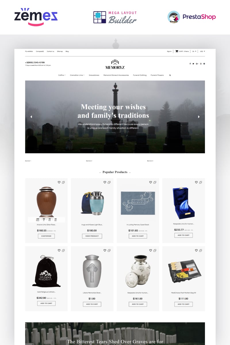 MemoryZ - Funeral Service Online Tema PrestaShop №89400 - captura de tela