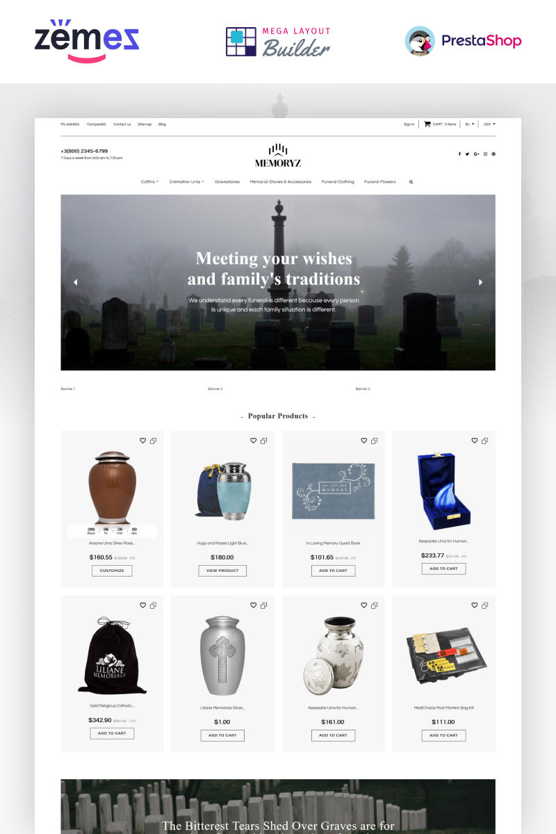 "MemoryZ - Funeral Service Online" thème PrestaShop adaptatif #89400 - screenshot