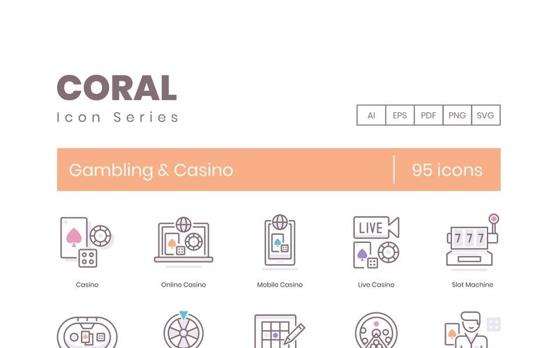 95 Casino Icons - Coral Series Set Icon Set