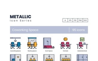 95 Coworking Space - Metallic Series Icon Set